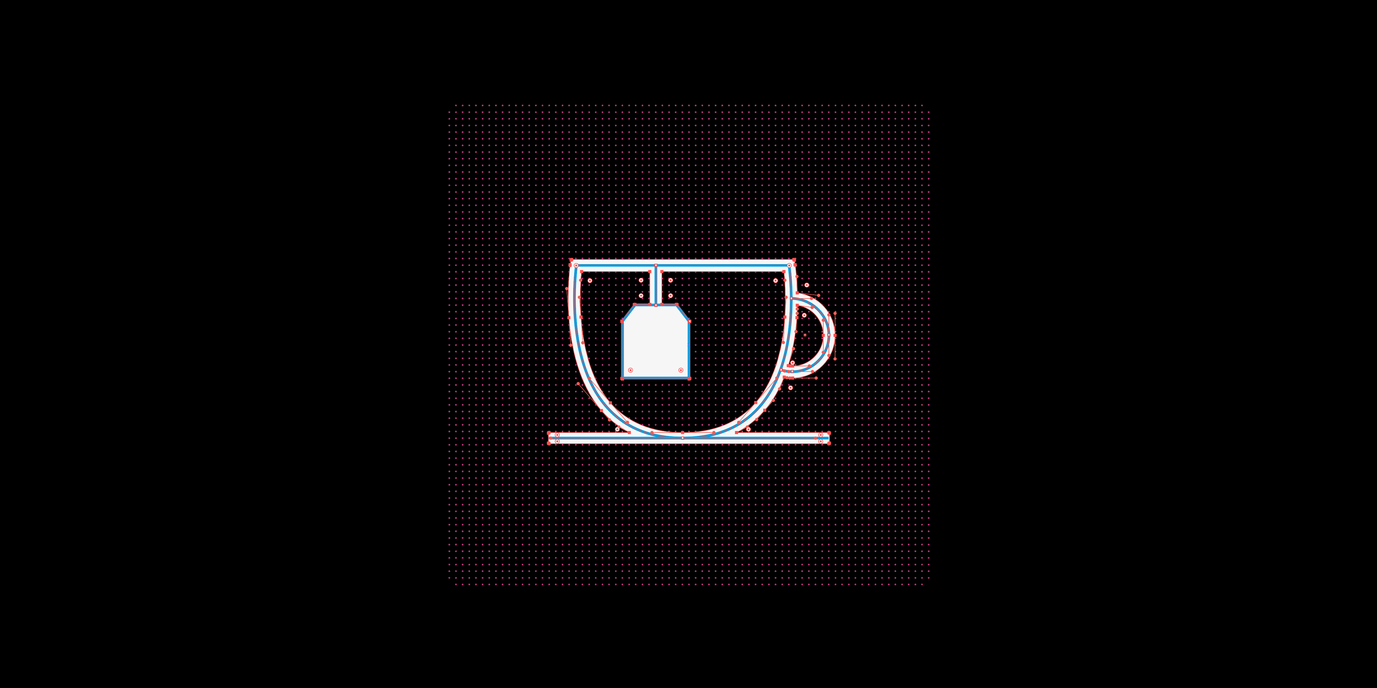Die Teetasse auf dem 72 × 72-Raster: Anker- und Kontrollpunkte liegen auf Rasterpunkten.